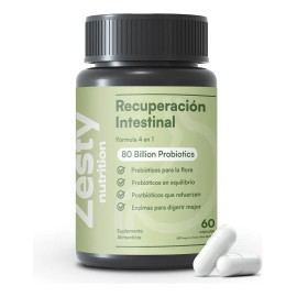 Zesty Nutrition Recuperación Intestinal Prebióticos Probióticos Postbióticos Enzimas Hinchazón Digestión Lenta Microbiota