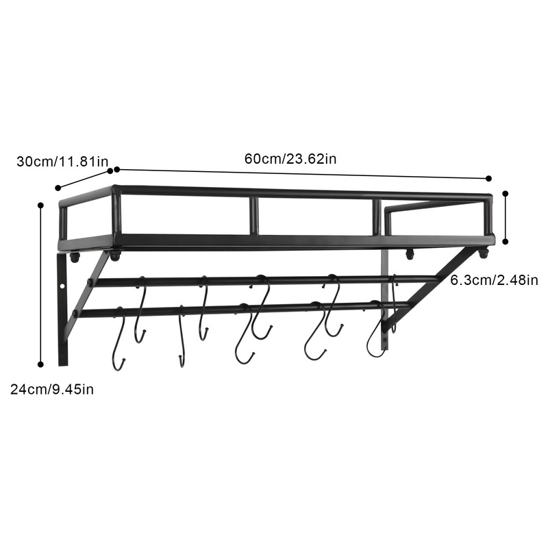 DYRABREST 24 Inch Wall Mounted Pot Rack with 10 Hooks,