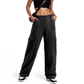 Cargo Pants Women Baggy Pants Y2K Parachute Pants with Multiple Pockets Trendy Lightweight Pants S Black for Woman