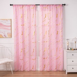 Sutuo Home Juego de 2 paneles de cortinas traslúcidas de mármol de 96 pulgadas de largo, estampado dorado, bronce metálico, tratamiento de ventana de privacidad, par de cortinas abstractas para recámara, cocina, sala de estar, 52 pulgadas de ancho x 96 p