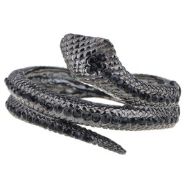 Alilang Womens Gunmetal Tone Black Rhinestones Antique Snake Wrap Bangle Bracelet