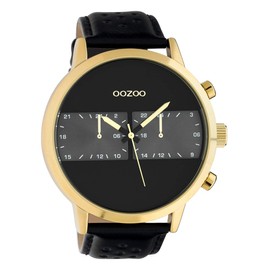 Oozoo Men's Racing Look Watch with Leather Strap 50 mm Gold/Black C10516, Gold-black, grey, Strap.