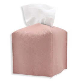 UBRAVE Tissue Box Cover, Square PU Leather Tissue Holder, Square Napkin Dispenser for Home, Hotel, Office, Vanity and Restaurant - 5 Inch Cube - 1 Pcs Pink