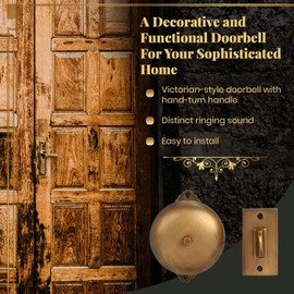 A29 Vintage Doorbell – Victorian Twist Antique Mechanical Doorbell with Manual Hand Turn Chime – Solid Brass Antique Finish – Wireless Door Bell, DIY Installation, Decorative Classic Design