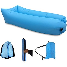 Inflatable Lounger, Lazy Air Sofa with Headrest Waterproof Couch Bed with Carry Bag Portable Indoor/Outdoor Lounger for Camping, Hiking, Beach, Park, Pool Float (Blue)
