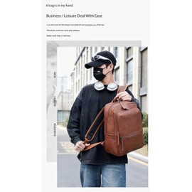 CYLYWJD Unisex PU leather laptop bag work business bag hiking backpack leisure day bag university schoolbag (Large,Brown 2)