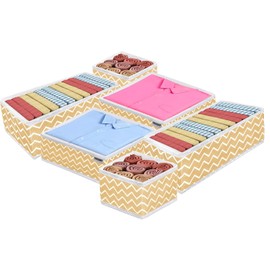 A406 6 Foldable Drawer Organiser Set 6 Storage Box Organiser for Drawer Set Divider Underbed storage box (Beige)