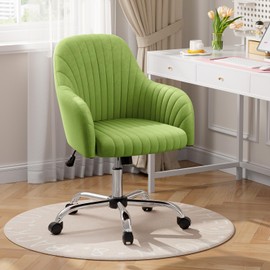 Warmiehomy Velvet Desk Chair for Home Office, Modern Adjustable Swivel Task Chair, Women Vanity Chairs with Arm Rest for Bedroom Dressing Room, Light Green