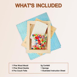 A6 Paper Making Screen Kit Papermaking with Pine Wood Mould and Deckle Set, Couching Cloth, Sponge, Confetti & Instructions for DIY Handmade Paper of 3 7/8" x5 7/8", 10 * 15 cm