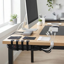 24 pcs Cable Ties, Black and White Self-Adhesive No Drill Anti Tip Adhesive Safety Under Desk Cord Management for Home and Office Stand Accessories (24)