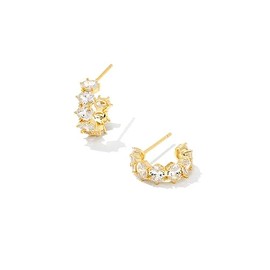 Kendra Scott Cailin 14k Gold-Plated Brass Crystal Huggie Earrings in White Crystal, Fashion Jewelry For Women