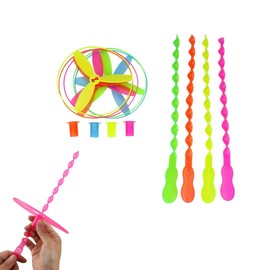 YUEMING 10Pcs Twisty Pull String Flying Saucers Helicopters, Spinning Flying Disc Helicopters Toy Educational Toys, Dragonfly Toy Flying Disc Toy for Children(Color Random)