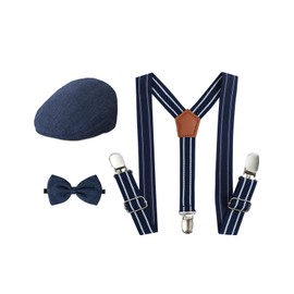 A&J DESIGN Toddler Suspenders and Bow Tie Set Boys Newsboy Hats 1920s Costumes and Wedding Accessories Navy 6-12 Months