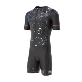 Men's Cycling Skinsuit Gel Padded One Piece Trisuit Bike Top Short Sublimated Unique Design Bib Shorts (Black/White, L)