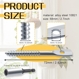 3" Industries Eye Lag Screws and 1Pc Driver Set Zinc Plated Eye Lag Wood Dura Screws Quick Install Bit Kit Designed to Hang Ceiling Wire or Jack Chain Quickly and Safely(36pcs)