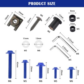 177PCS Motorcycle Fairing Bolt Kit,M5 M6 Aluminum Screws Bolts Fasteners of Fairings for Motorcycle Accessories,Universal Motorcycle Windshield Bolts,Professional Auto Parts (Blue)