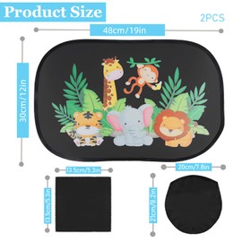 dellyy Baby Car Sun Protection, Pack of 2 Sun Visor with UV Protection, 48 x 30 cm, Car Window Sun Protection, Adsorbable Film, Foldable and Portable, with Cute Animal Motifs