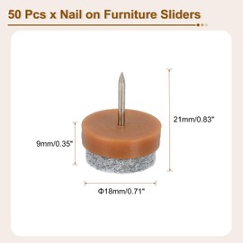 sourcing map Nail-on Furniture Sliders, 50Pcs Nail-on Felt Pads Round Chair Table Feet Pads Chair Leg Floor Protectors for Hardwood Floors (Brown, 18mm/0.71")