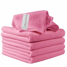 Clay Roberts Microfibre Cleaning Cloths, 40cm x 30cm - Pack of 5, Pink Cloths, Machine Washable, Polishing, Waxing & Dusting Cloth, Lint-Free, e Cloth, Kitchen Towel, Car Cleaning, Microfiber cloth
