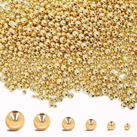 600 Abalorio de Oro de 14 Quilates, Redondas Sin Costuras, Sueltas de Latón, Espaciadoras Que No Se Desvanecen Fácilmente Para Hacer Collares