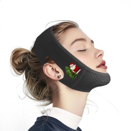 Yuibthr Chin Strap for Sleeping, V Line Lifting Mask, Reusable Face Strap, Jaw Exerciser (Black-Santa Claus-C)