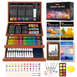 Soucolor Art Supplies, 192-Pack Deluxe Art Set Drawing Painting Supplies Art Kit with Acrylic Pad, Watercolor Pad, Sketch Book, Canvases, Acrylic Paint, Crayons, Pencils, Gifts for Artists Adults Kids