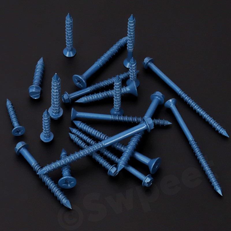 Swpeet 52Pcs 1/4" x 2-1/4" Flat Head Concrete Screw Anchors