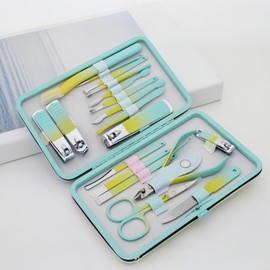 Manicure Set 18pcs Nail Clipper Set with Portable Travel Case Men Women Face Toe Finger Care Tools Manicure Pedicure Tools Grooming Kit Gift for Men Women (Macron Green)