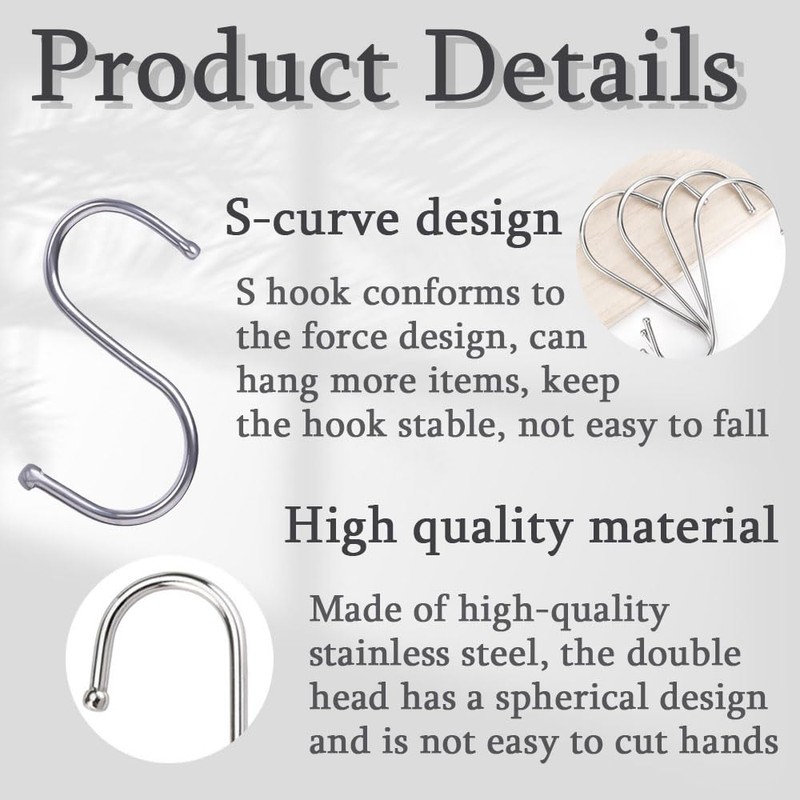 Basuit 10 Pcs S Hooks, S-Shaped Stainless Steel & Iron