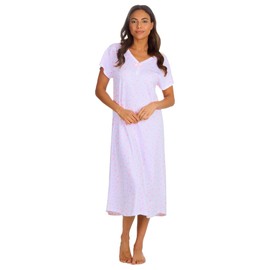 Nikaro Women's 100% Cotton Nightdress Short Sleeves Sleepwear Nightshirt Button Nightgown Sleepwear Summer Sleepshirts (Pink) 10-12