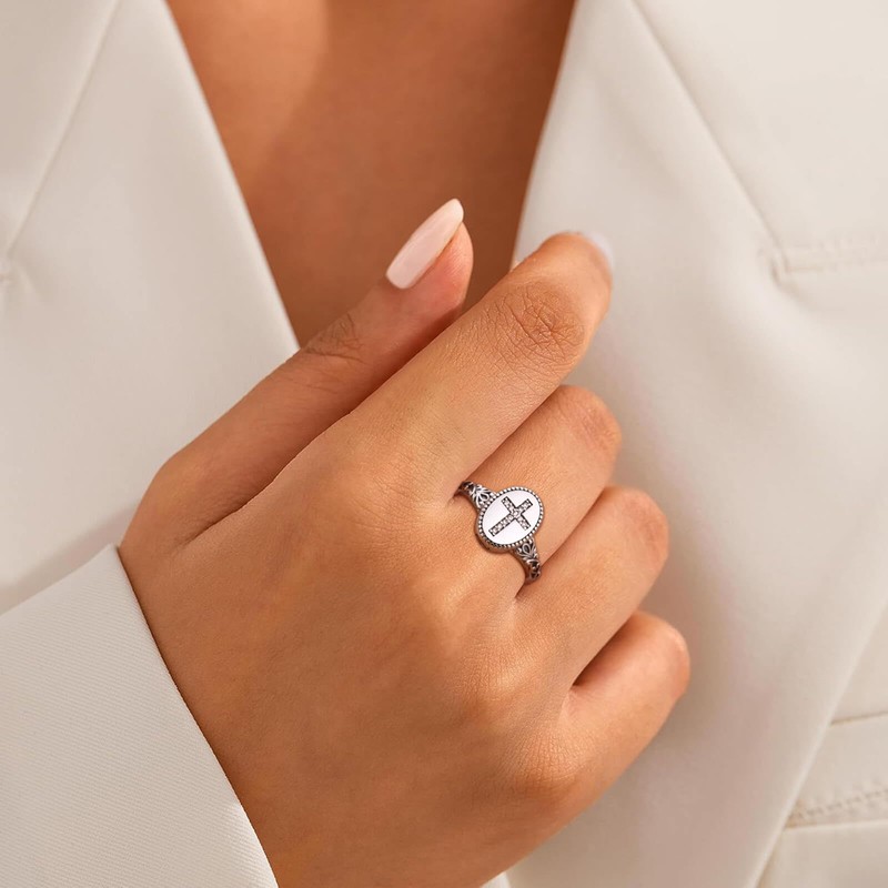 sagrence 925 Sterling Silver Cross Cremation Ring for Ashes Memorial