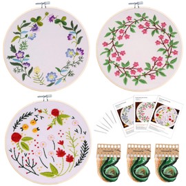 Traziewell Embroidery Set Floral Embroidery Kit Beginners 3 Sets DIY Embroidery Starter Kit Cross Stitch Kits for Adults Hand Embroidery Kits for Craft 2021