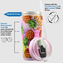 Ice Shaker 26 Oz Tumbler, Insulated Water Bottle with Straw, Stainless Steel Water Bottle, As Seen on Shark Tank, Water Bottle with Straw, Pineapple