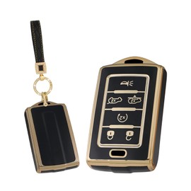 TECART Fit for Jeep Key Fob Cover with Keychain Soft Full Protection Key Shell Compatible with Grand Cherokee L Grand Wagoneer 2021-2024 Smart Key Cover Black