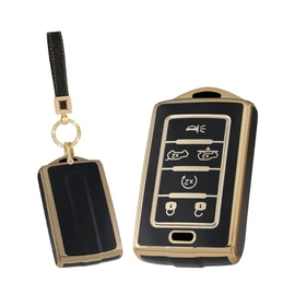 TECART Fit for Jeep Key Fob Cover with Keychain Soft Full Protection Key Shell Compatible with Grand Cherokee L Grand Wagoneer 2021-2024 Smart Key Cover Black