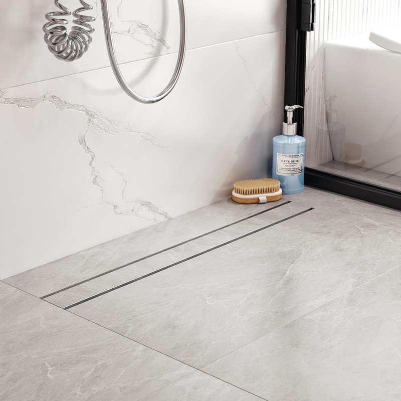 24 inch Linear Shower Drain with Tile Insert Grate Cover,