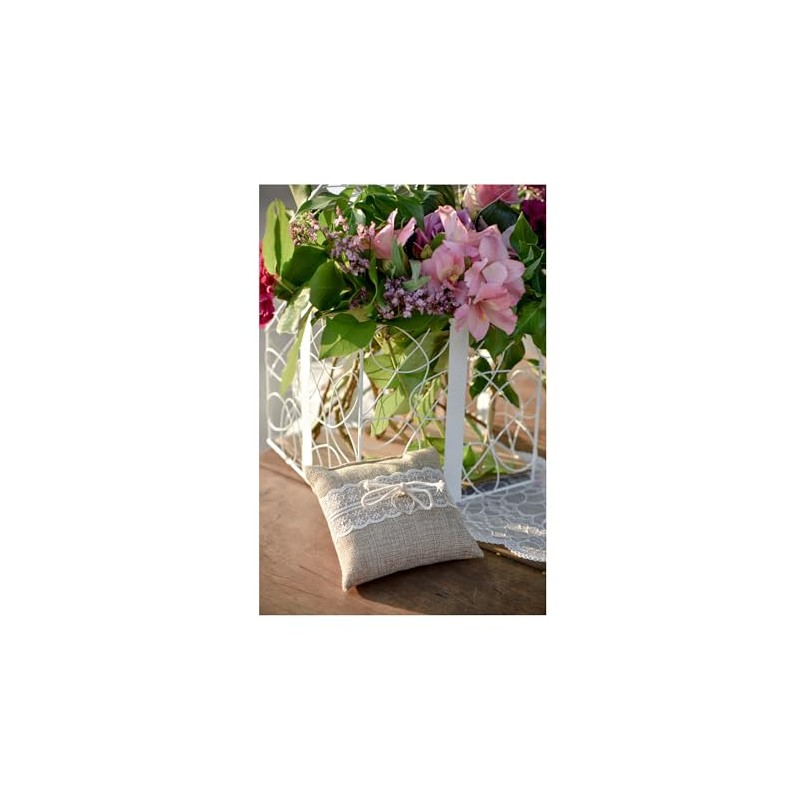 Santex mariage Cushion Jute and Lace 12 cm