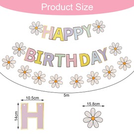 6PCS BMYUK Happy Birthday Banner Daisy Flower Paper Banners Boho Party Decorations for Nursery Parties Home Decor