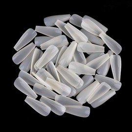 600 Pieces COFFIN Extra Long Tapered NATURAL Full Cover False Nails Glue On Tips - Professional Salon & Home Use.