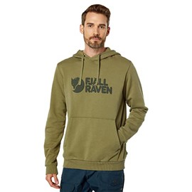 Fjällräven Logo Hoodie for Men Offers a Regular Fit with Long Sleeves, Attached Hood, and Kangaroo Pocket in a Pullover Style Light Olive LG One Size