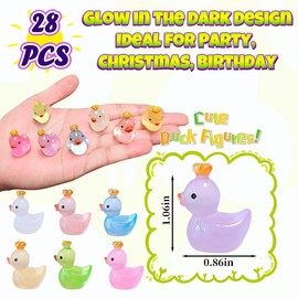 EVDERS 28Pcs Luminous Mini Resin Duck Animals Figures, Glow in The Dark Miniature Resin Duck Figurines for Desk Decor, Dollhouse, Aquarium, Small Animals Figurines for Party Favors, Christmas Decor