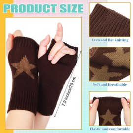 Cozypower 6 Pairs Y2k Star Fingerless Gloves Women Knitted Wrist Warmers Thumb Hole Gloves for Girls Autumn Winter, 6 Colors
