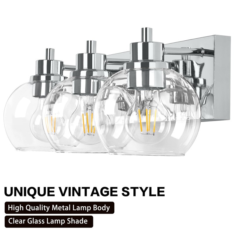 Tuscarora Chrome Vanity Light Fixture - 3 Light Bathroom Vanity