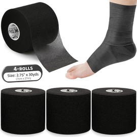 OK TAPE Pre Wrap Tape (4-Rolls) - Athletic Foam Underwrap for Sports, Protect for Ankles Wrists Hands and Knees, 7cm x 27m,Black