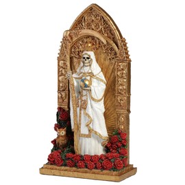 Veronese Design 9 3/8 Inch Regal Santa Muerte Dia De Los Muertos Golden Arch Hand Painted Resin Sculpture White Reaper Statue