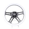 New World Motoring 14" 4 Spoke Black Steering Wheel WHITE
