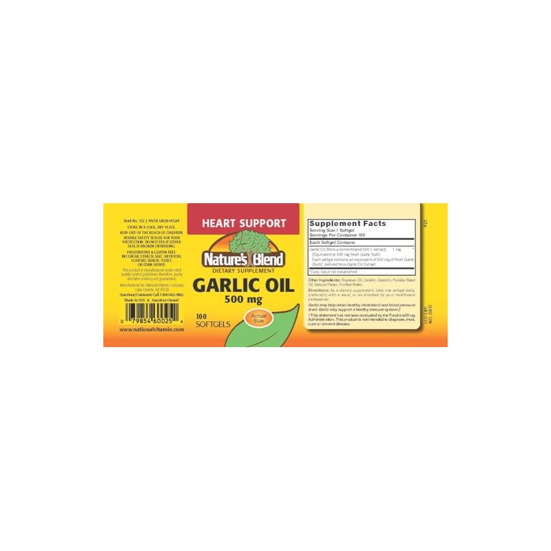 Nature's Blend Garlic Oil 500 mg 100 Softgels