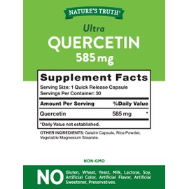 Nature's Truth Quercetin | 585mg | 30 Capsules | Non-GMO & Gluten Free Supplement | Potent Bioflavonoid