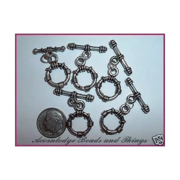 AL28 Silver Pewter NAUTICAL LOOP & TOGGLE Clasps-5 SETS