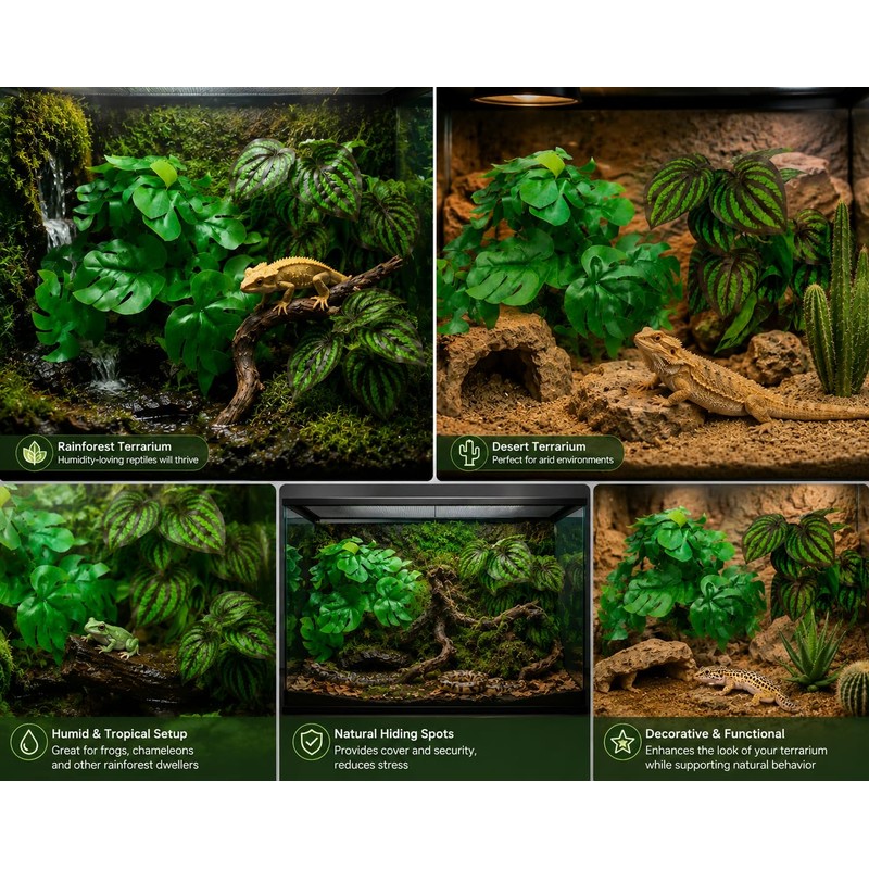 2 Pc Reptile Plants for Terrarium Decor,Amphibian Habitat Decor,Fake Plant